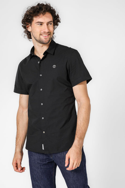 TIMBERLAND - חולצה מכופתרת קצרה עם לוגו בצבע שחור - MASHBIR//365