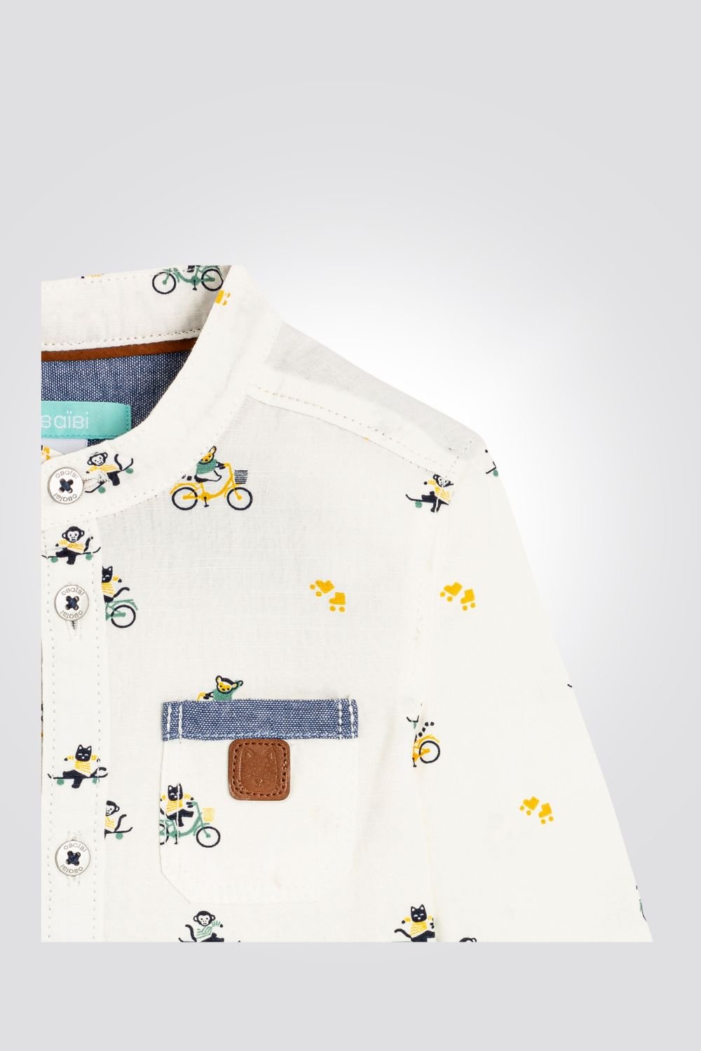 OBAIBI - חולצה מכופתרת שרוול ארוך בצבע שמנת עם הדפס אופניים ודובי - MASHBIR//365