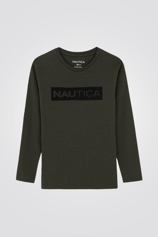 NAUTICA - חולצה שרוול ארוך לוגו נאוטיקה זית לנערים - MASHBIR//365