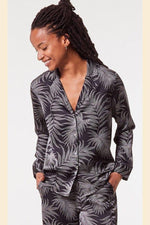 ETAM - חולצת פיג'מה סאטן מכופתרת NAILEA הדפס עלים - MASHBIR//365