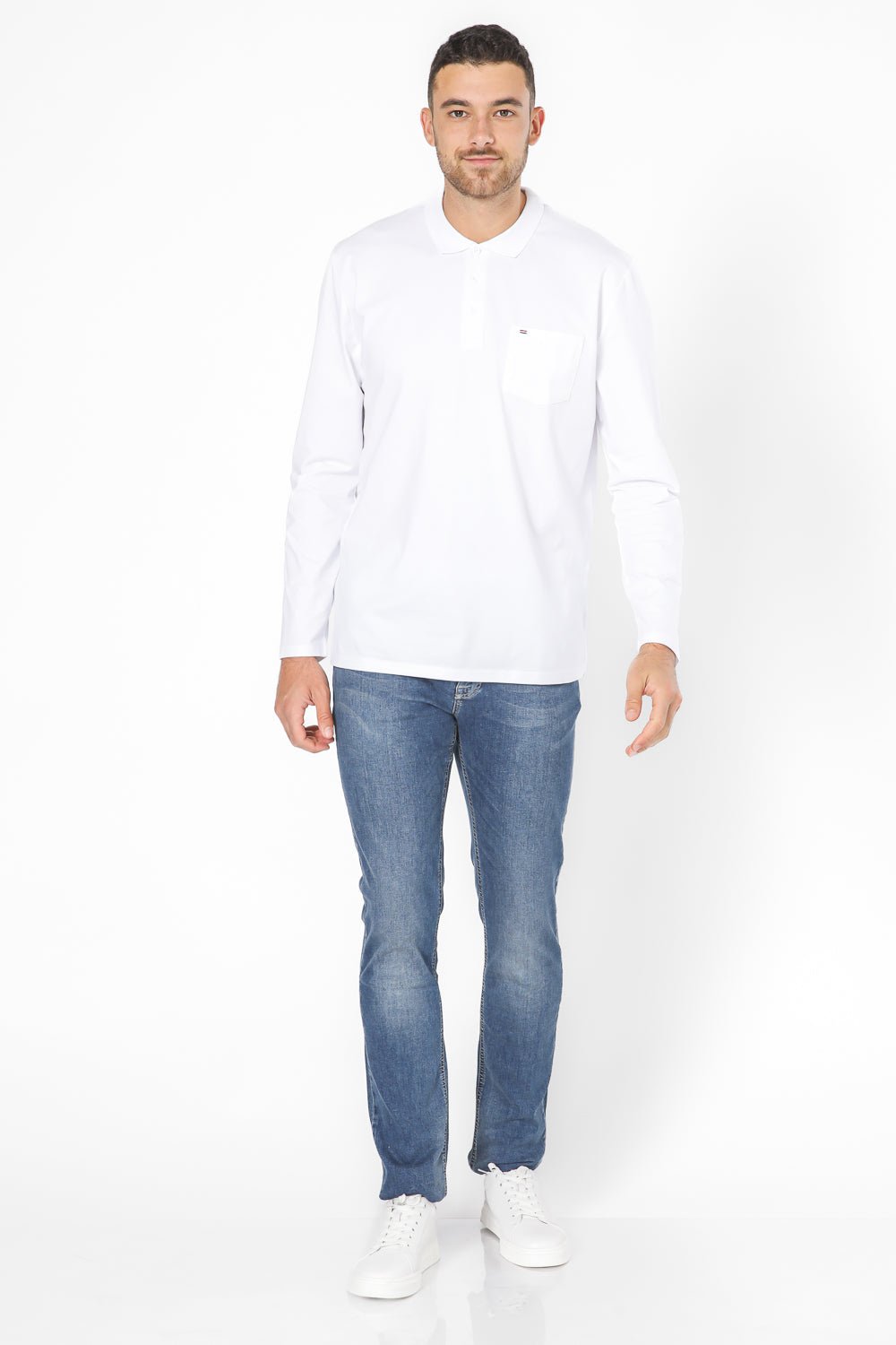 SCORCHER - חולצת פולו ארוכה בצבע לבן - MASHBIR//365
