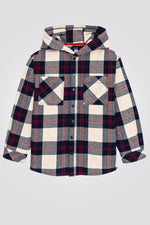OKAIDI - חולצת ג'קט ילדים פלאנל משובץ אדום כחול לבן עם קאפושון - MASHBIR//365