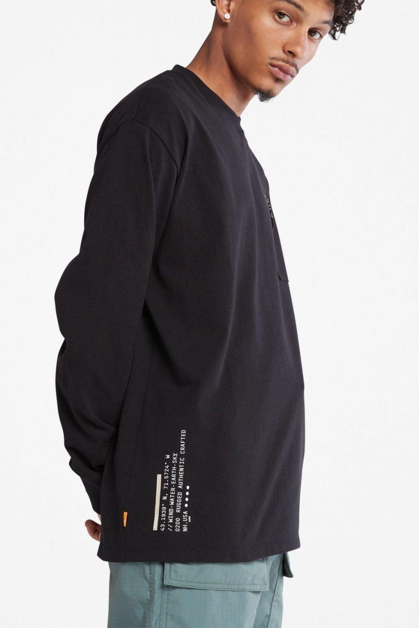 TIMBERLAND - חולצת לוגו שרוול ארוך בצבע שחור - MASHBIR//365