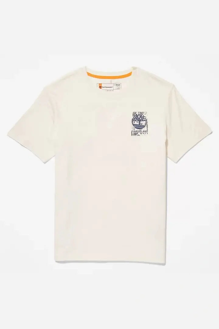 TIMBERLAND - חולצת טריקו טכנולוגית REFIBRA™ לגברים בלבן - MASHBIR//365