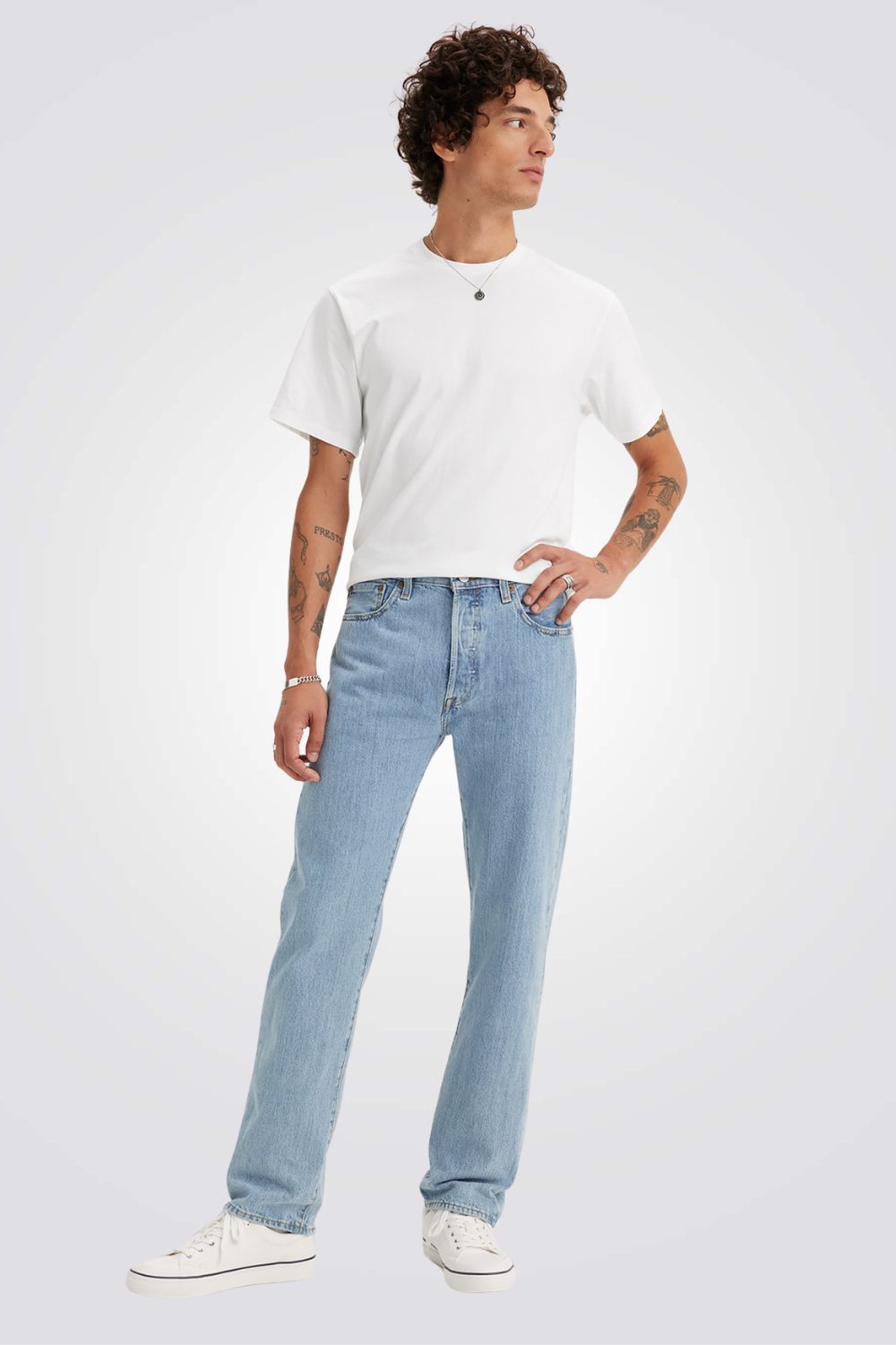 ג'ינס לגברים BUTTON FLY LIGHT STONE WAS 501