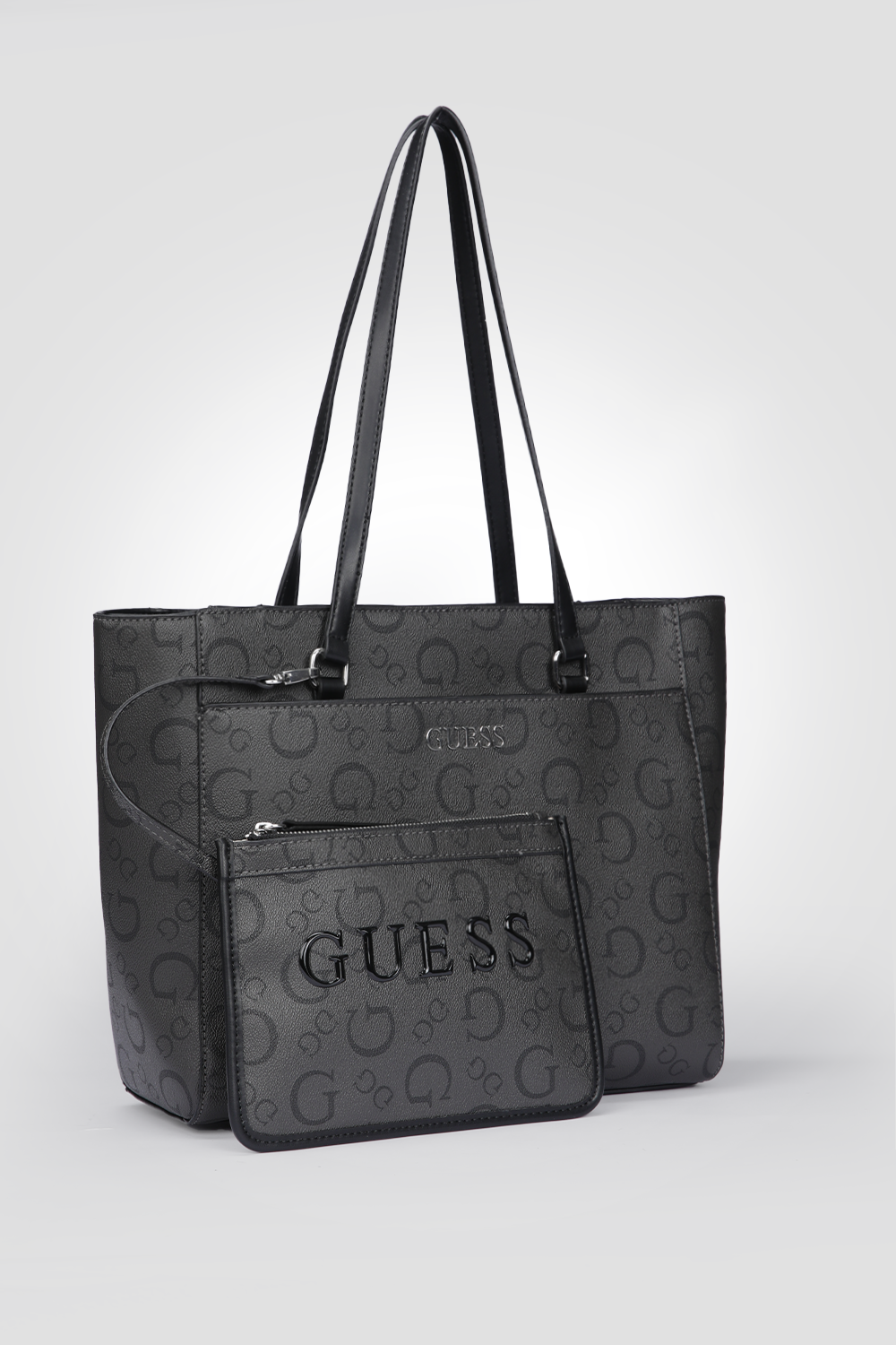 תיק יד Tote דמוי עור לנשים בצבע אפור כהה