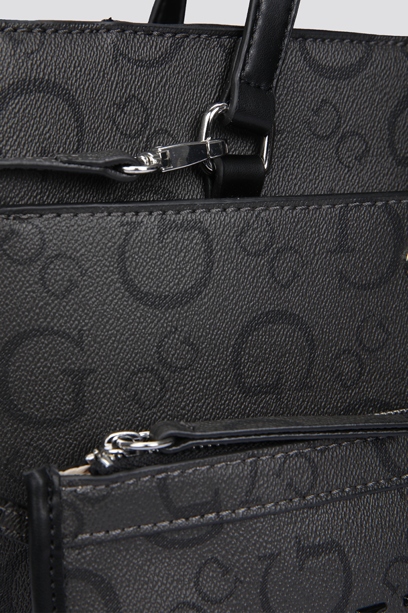 תיק יד Tote דמוי עור לנשים בצבע אפור כהה