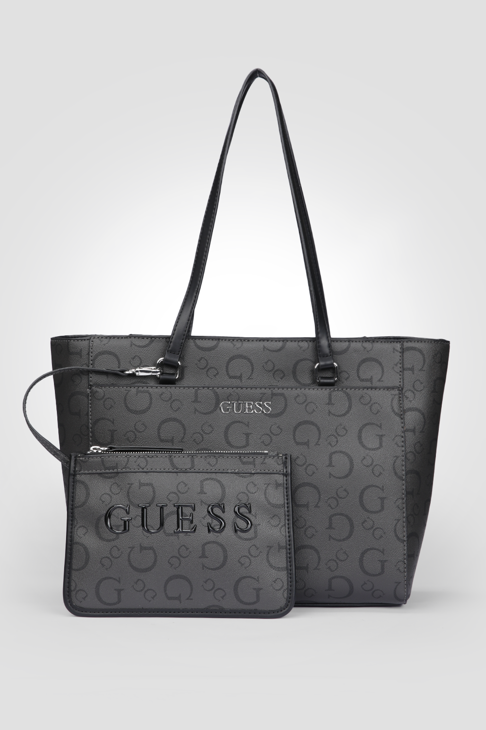 תיק יד Tote דמוי עור לנשים בצבע אפור כהה