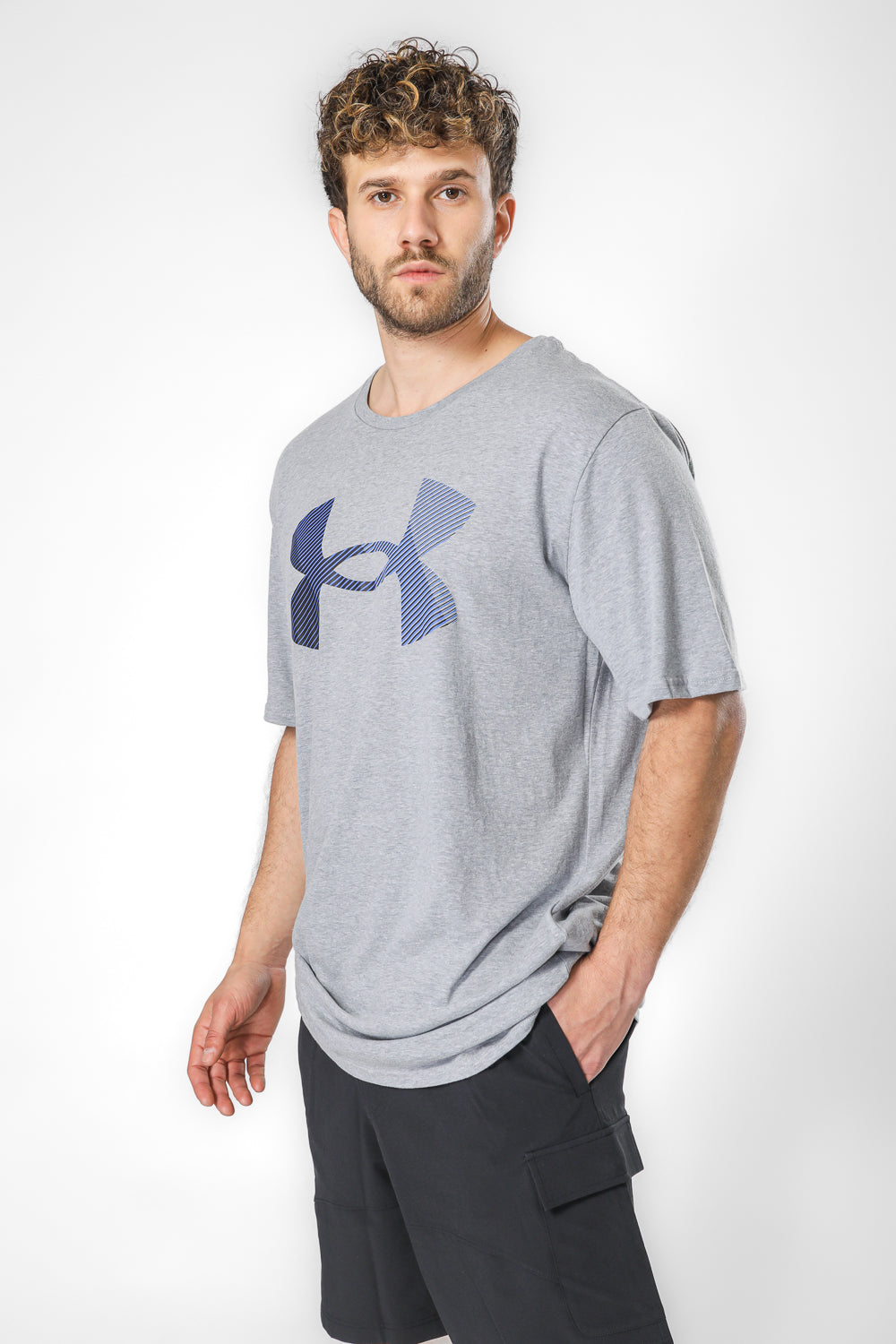 טישירט לגברים BIG LOGO FILL בצבע אפור וכחול