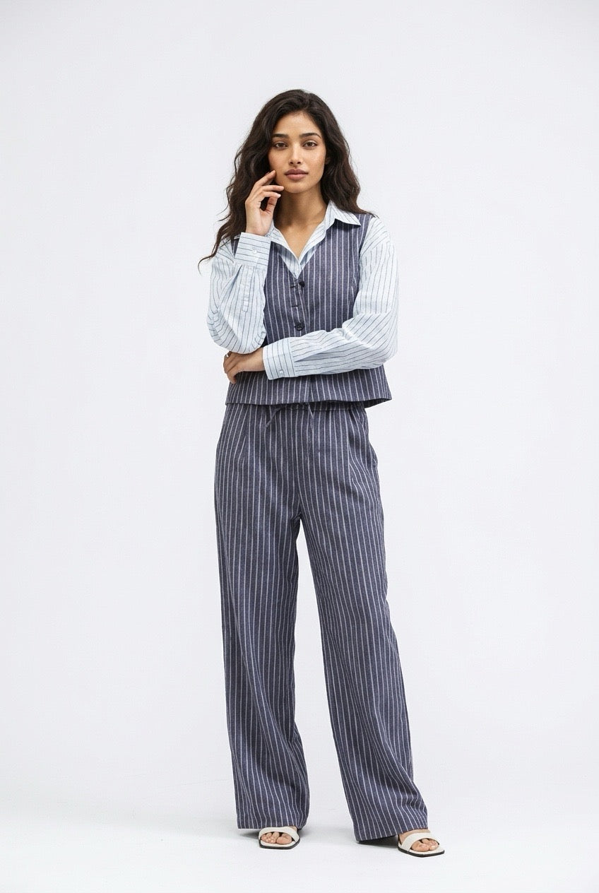 מכנסיים בגזרה רחבה עם הדפס פסים | קנת קול