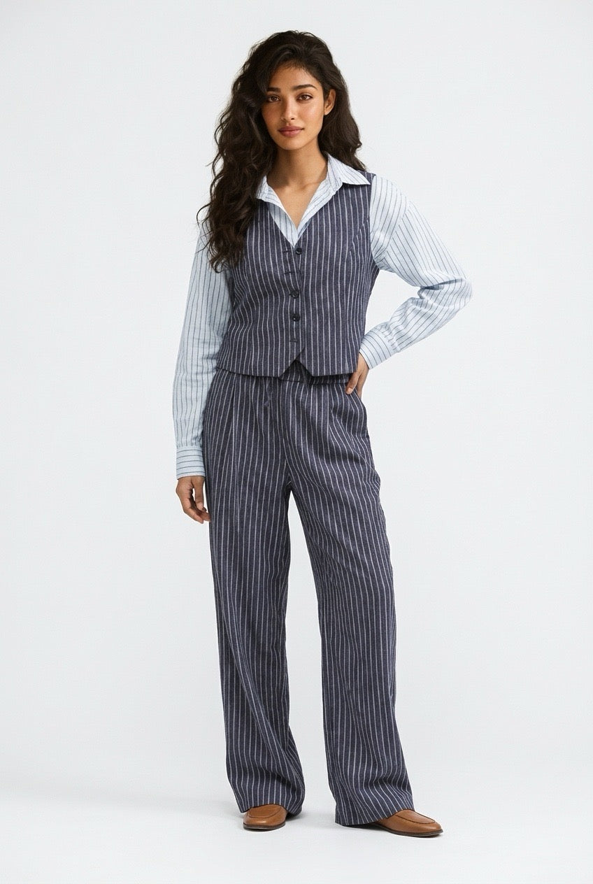 מכנסיים בגזרה רחבה עם הדפס פסים | קנת קול