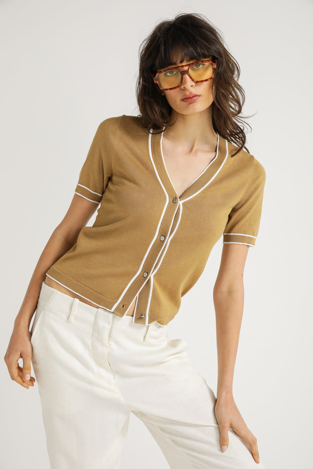 קרדיגן סרוג עם שרוולים קצרים | קנת קול