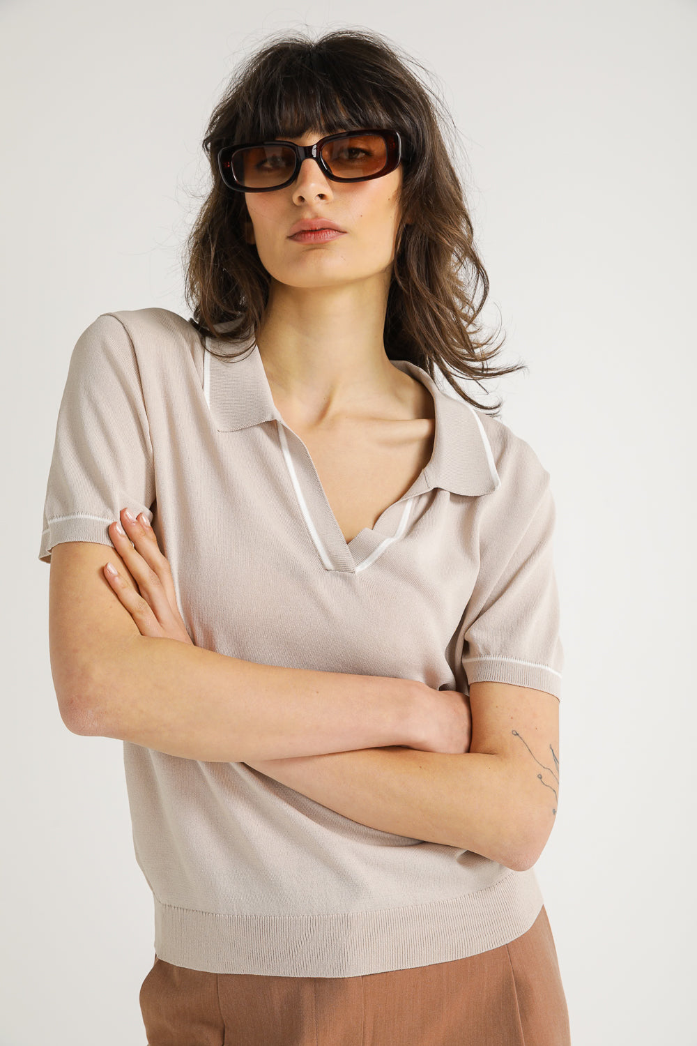 חולצת פולו סרוגה עם שרוולים קצרים | קנת קול