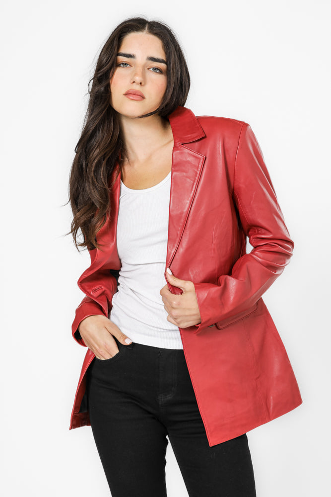  בלייזר עור בצבע אדום