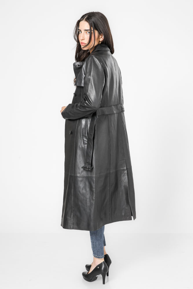 מעיל טרנץ' עור שחור