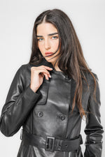 מעיל טרנץ' עור שחור