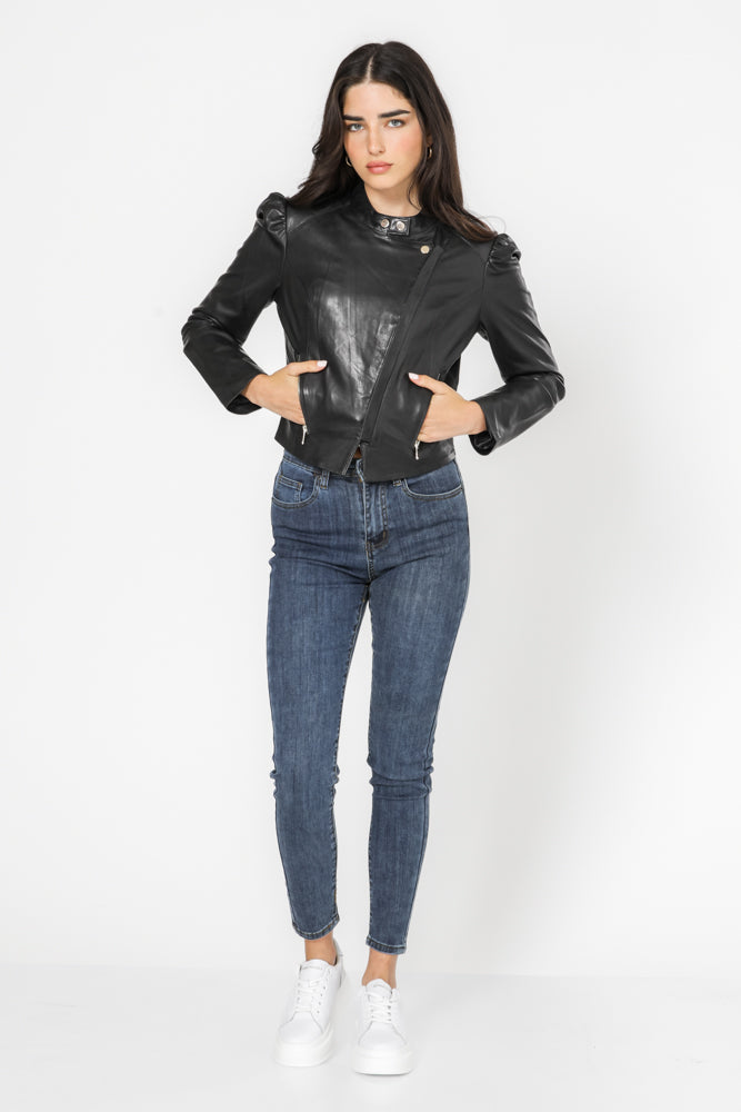 מעיל בייקר עם שרוולים בצבע שחור