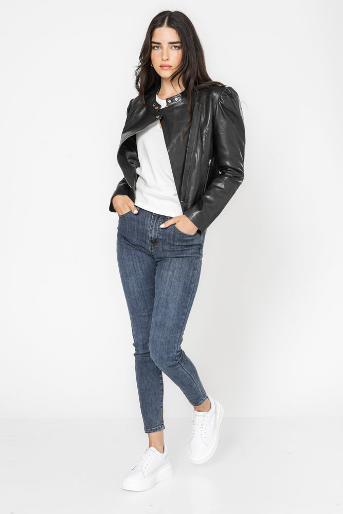 מעיל בייקר עם שרוולים בצבע שחור