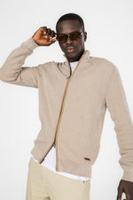 סריג קרדיגן עם רוכסן בצבע בז'