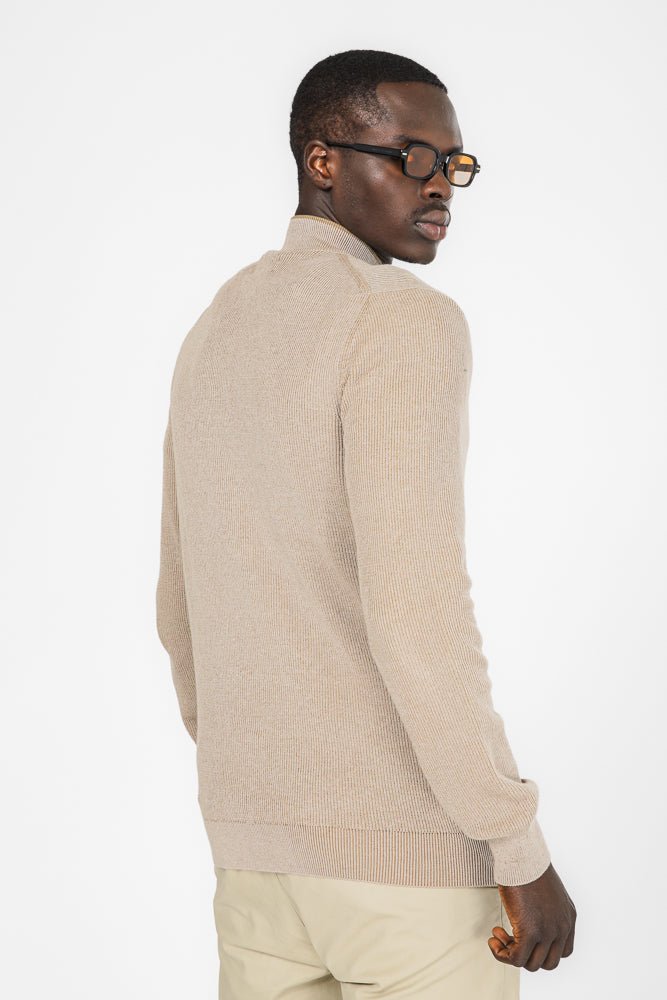 סריג קרדיגן עם רוכסן בצבע בז'