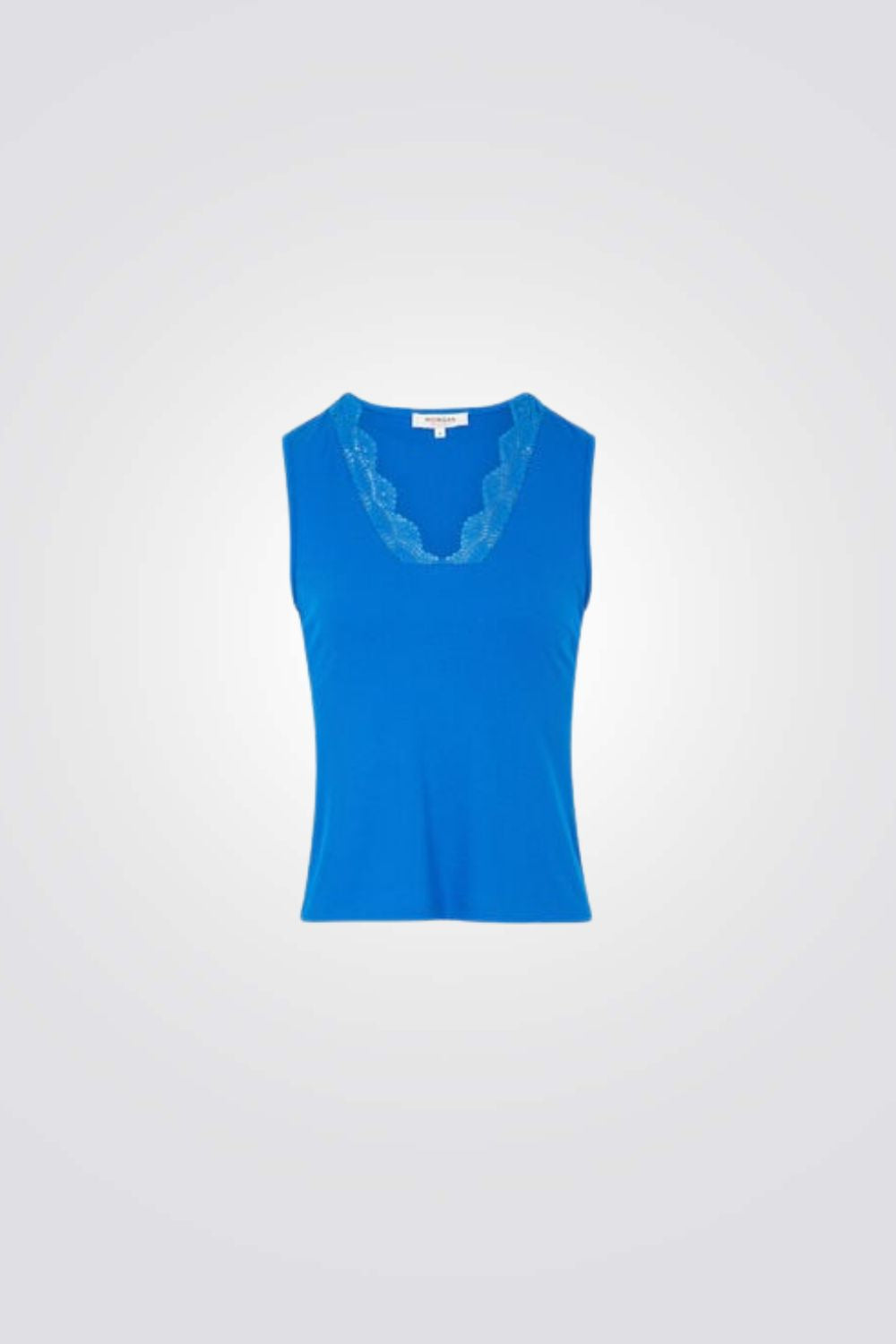 טופ במראה ריב צווארון וי תחרה בצבע כחול רויאל