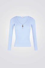 סריג וי ריבס עם רוכסן מקדימה בכחול בהיר