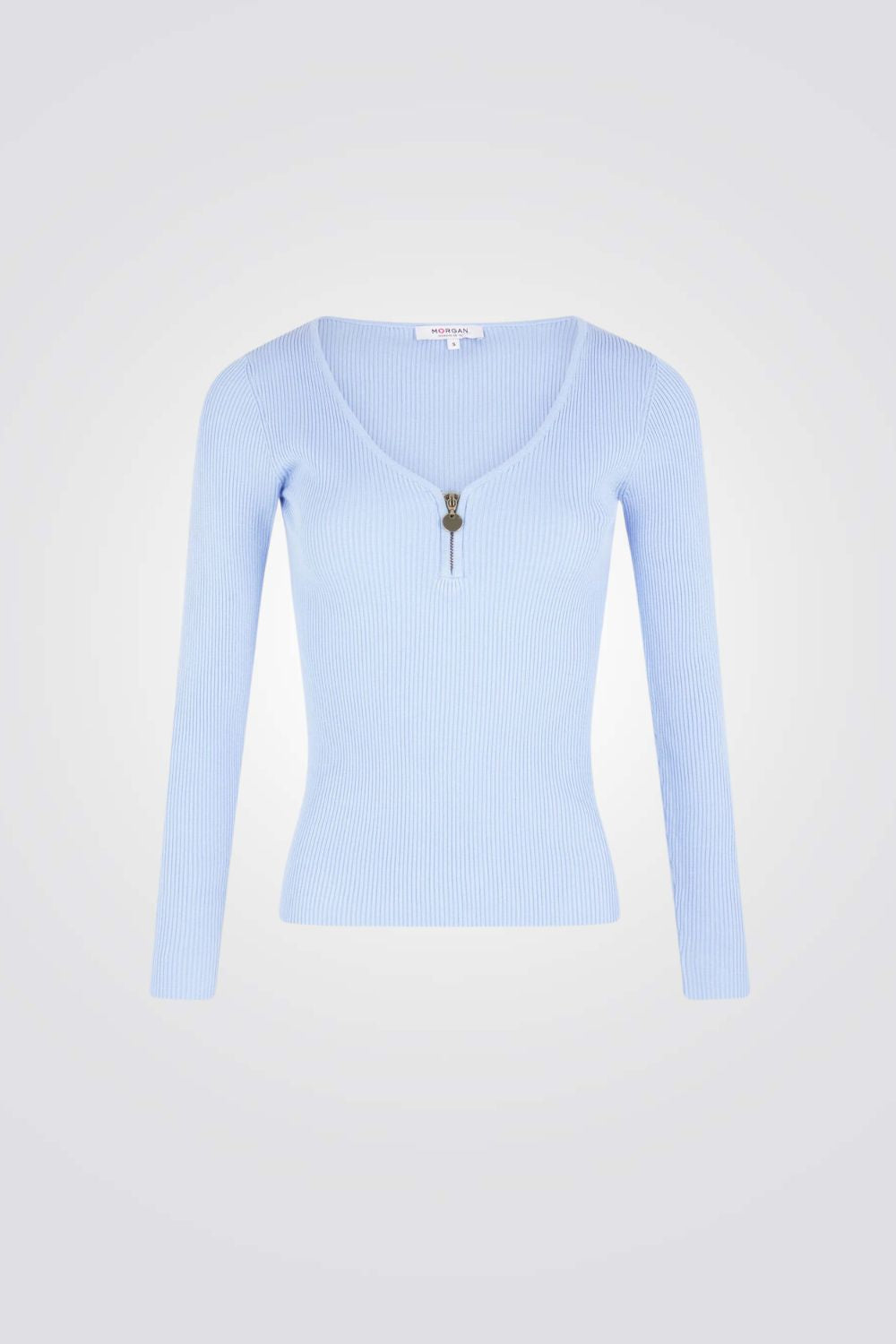 סריג וי ריבס עם רוכסן מקדימה בכחול בהיר