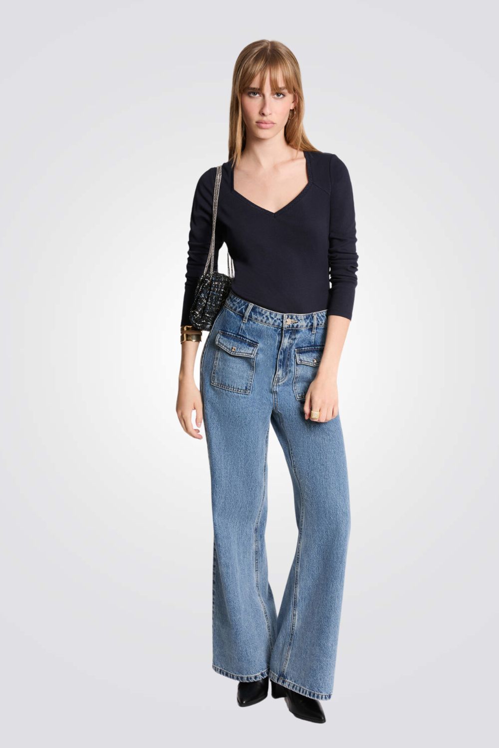 טישירט ריב שרוול ארוך בצבע נייבי