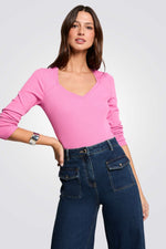 טישירט ריב שרוול ארוך בצבע ורוד