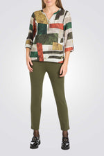 מכנסיים קרופ בסגנון טייץ בצבע ירוק זית