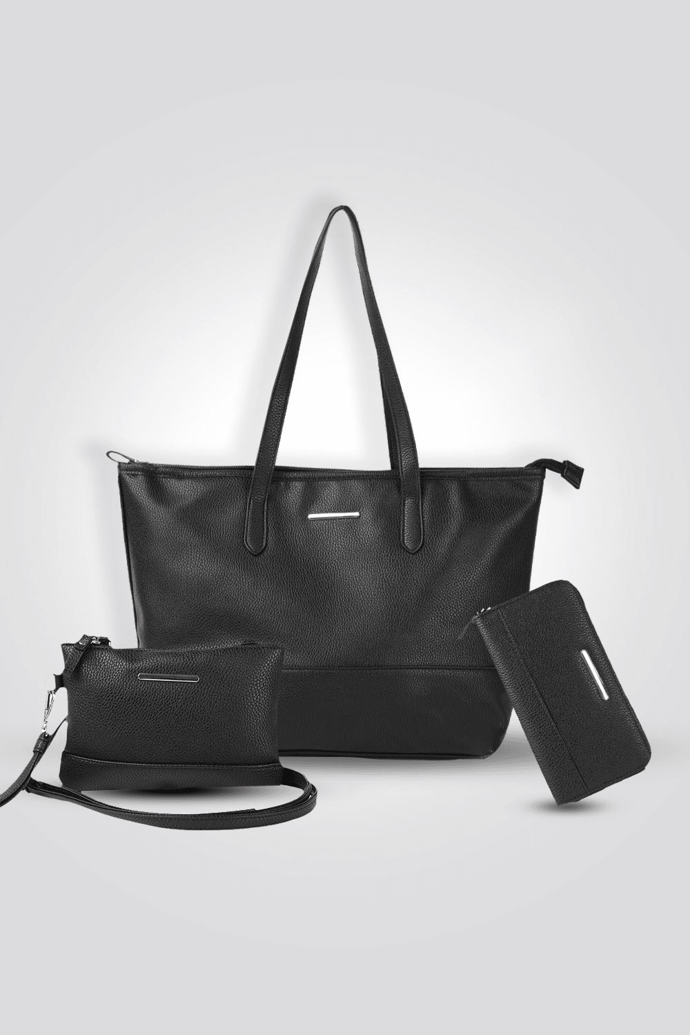 סט תיק נשיאה, תיק צד וארנק בצבע שחור