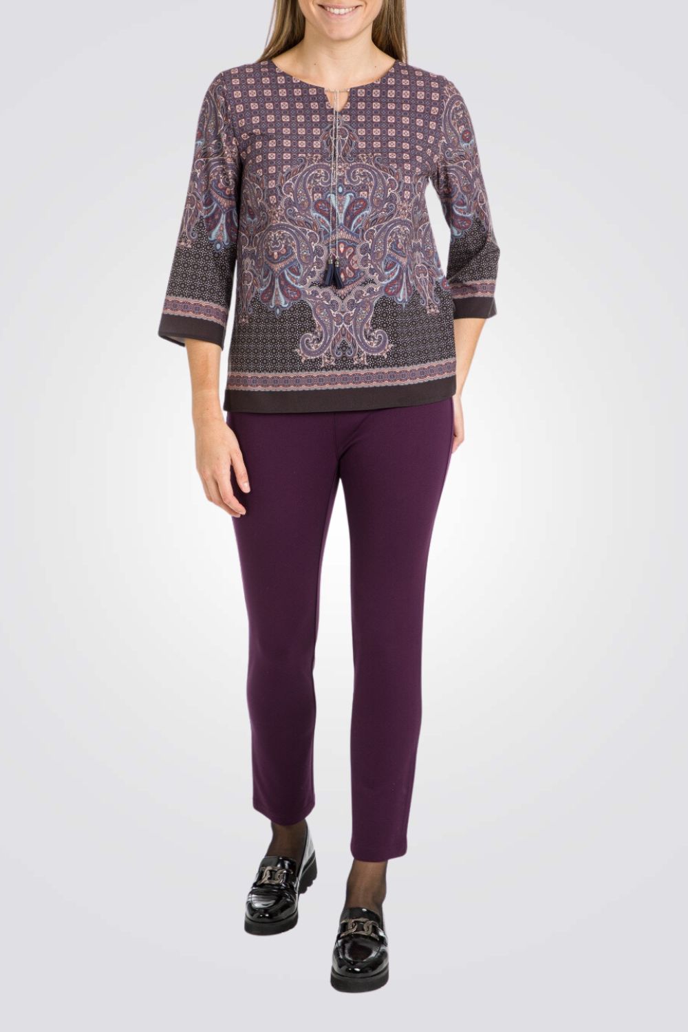 מכנסיים קרופ בסגנון טייץ בצבע סגול