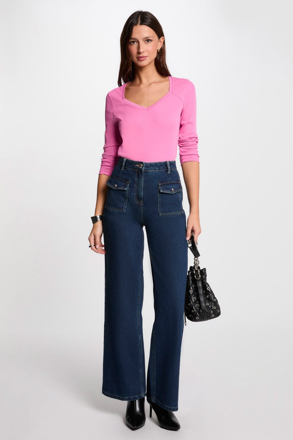 טישירט ריב שרוול ארוך בצבע ורוד