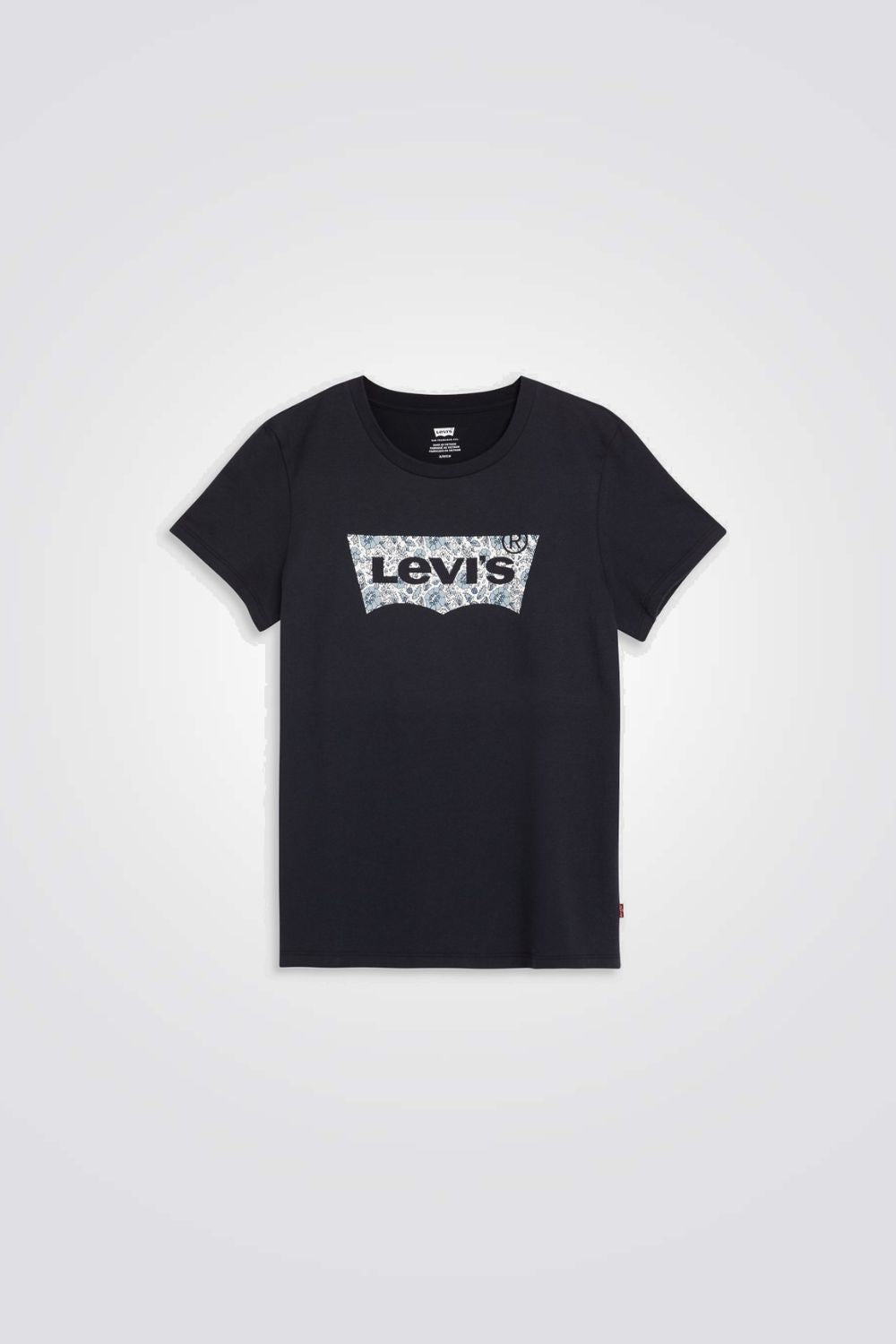 טישירט בצבע שחור הדפס לוגו פרחוני בחזית