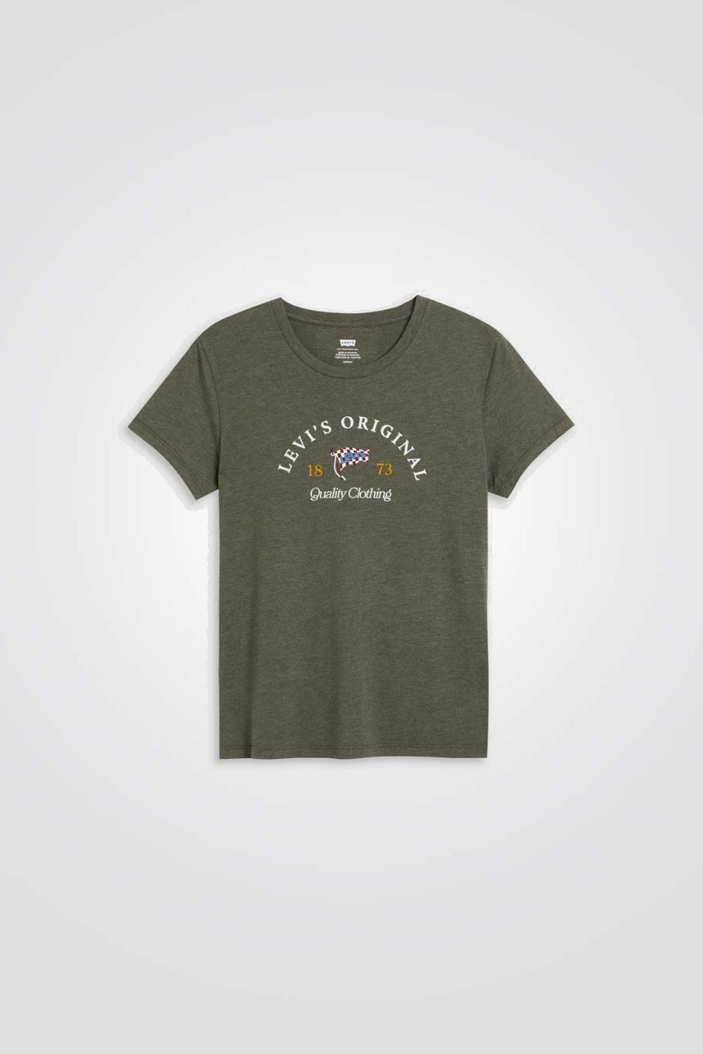 טישירט בצבע ירוק זית הדפס בחזית