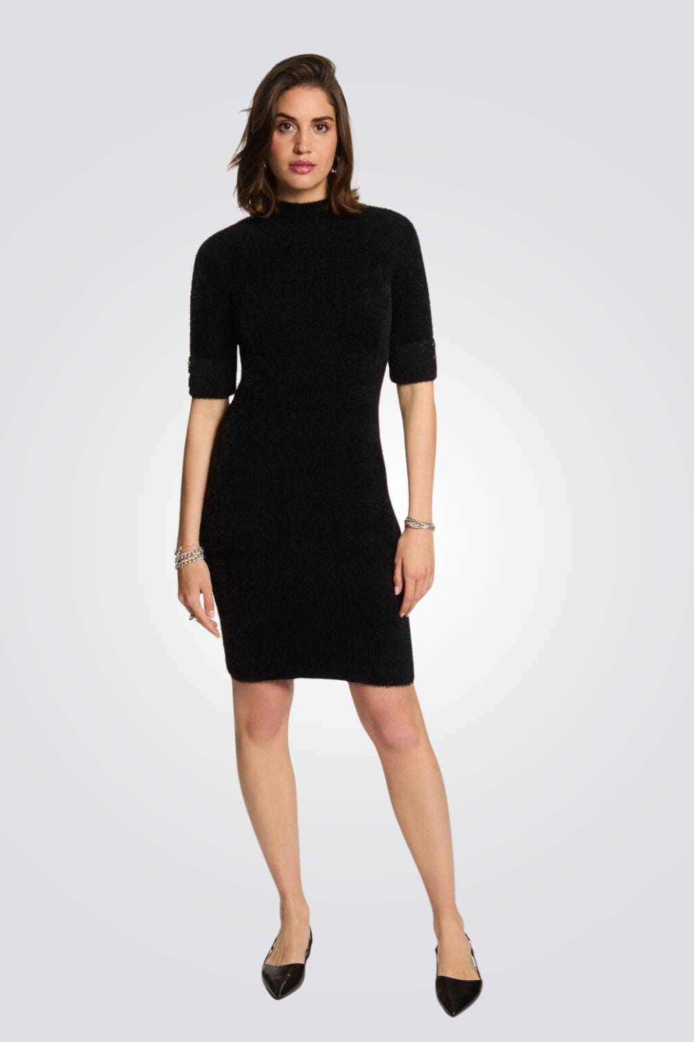 שמלת סוודר עם שרוולים קצרים לנשים | מורגן 