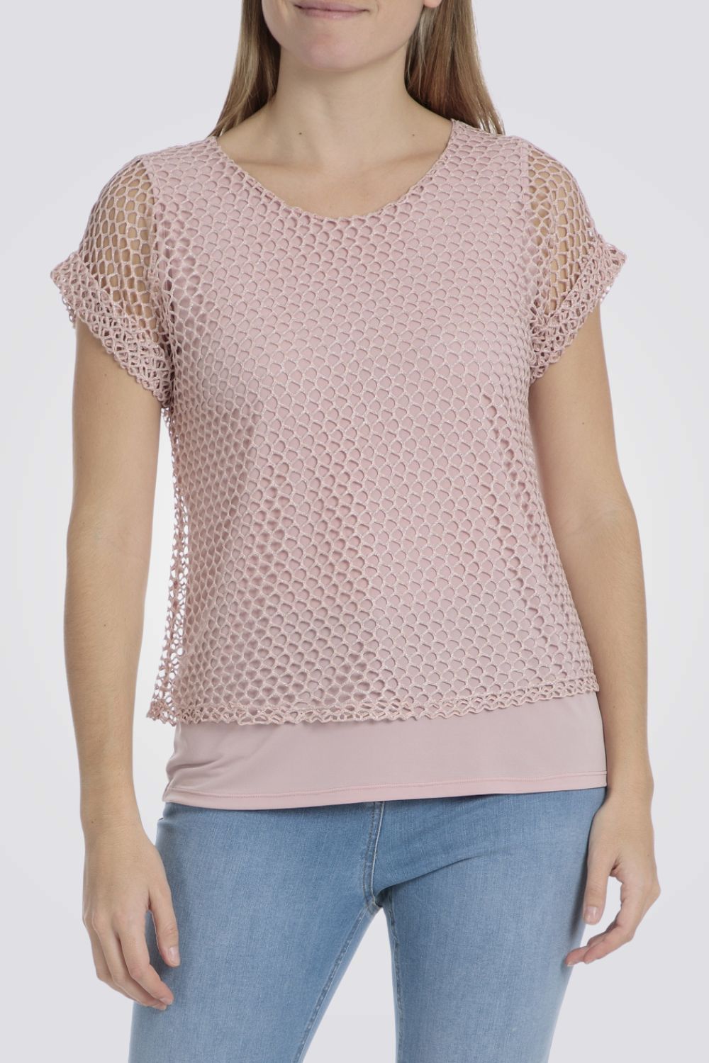 טישירט לנשים מרשת בצבע ורוד