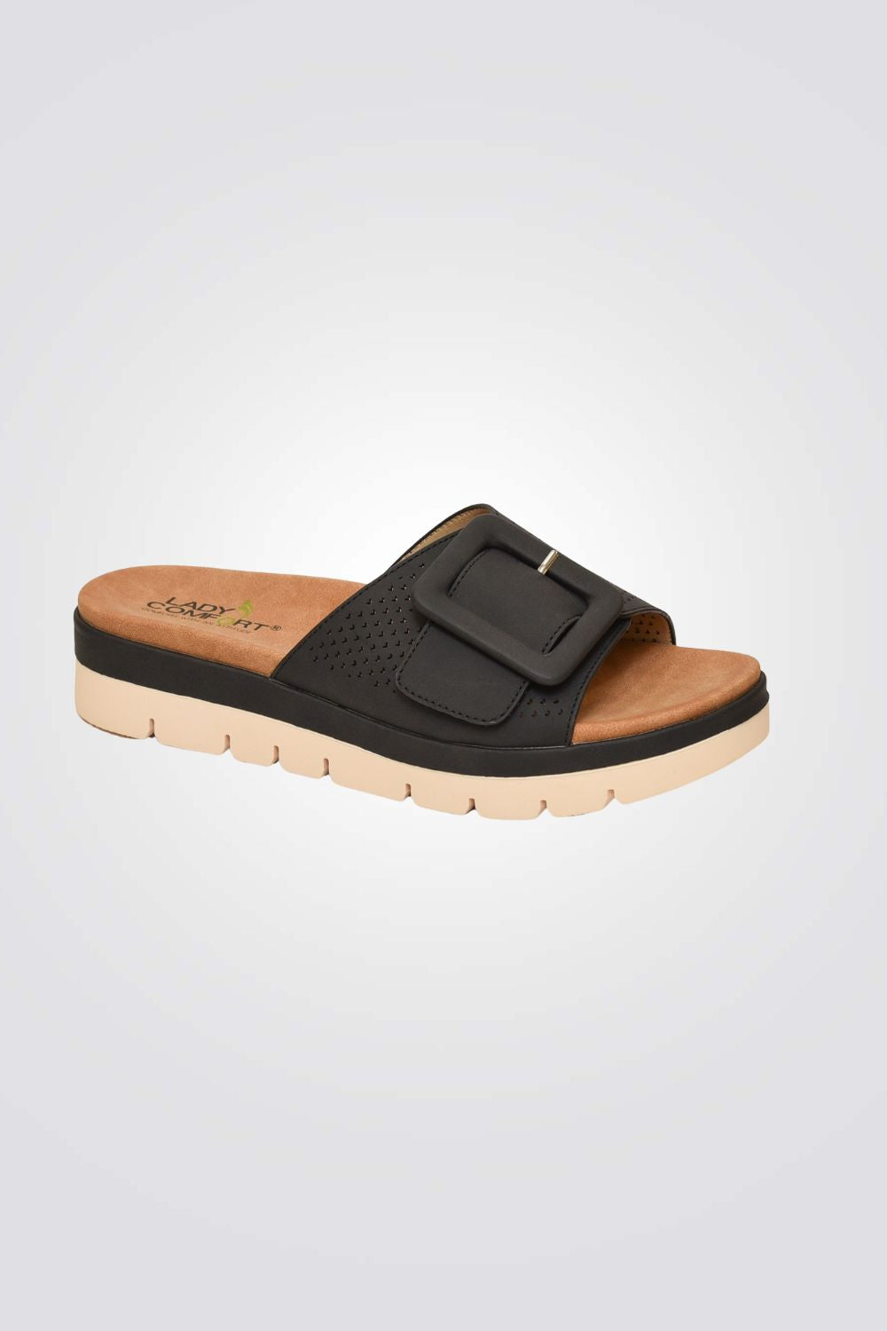 כפכפי נוחות עם רצועת אבזם בצבע שחור