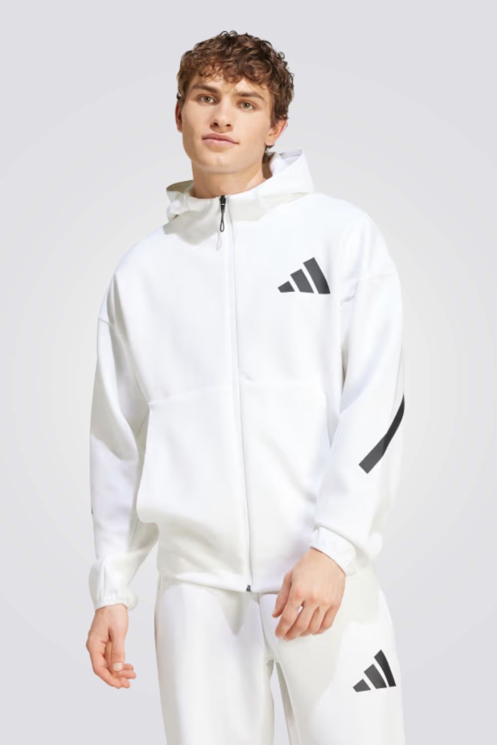 סווטשירט עם קפוצ'ון לגברים בצבע לבן