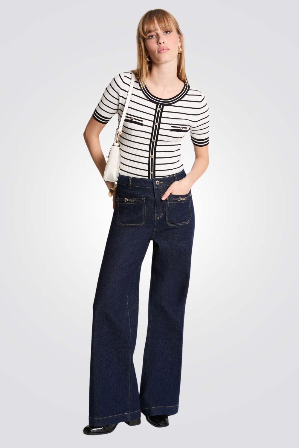 מכנסי ג'ינס Wide Leg בצבע כחול כהה