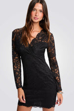 שמלת תחרה מיני שחורה | מורגן 