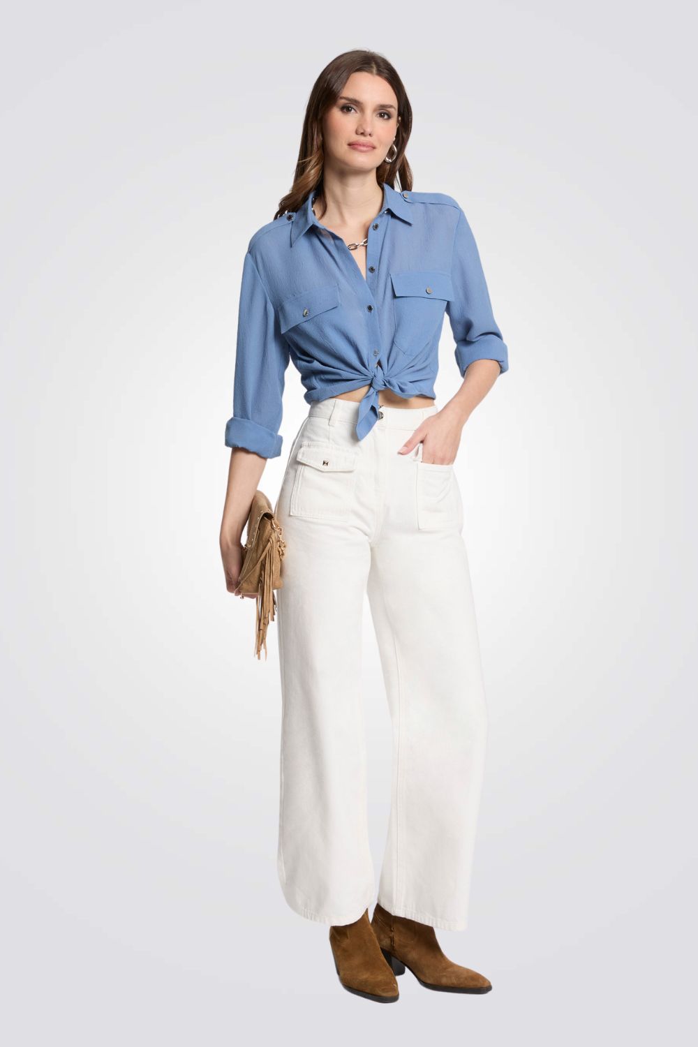 מכנס ג'ינס מתרחב גזרה גבוהה בצבע אופווייט