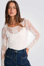 חולצת תחרה עם שרוולים ארוכים | מורגן