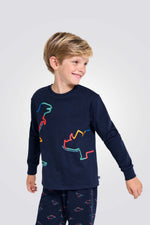 סט פיג'מה לילדים בצבע כחול עם הדפס | אוקיידי