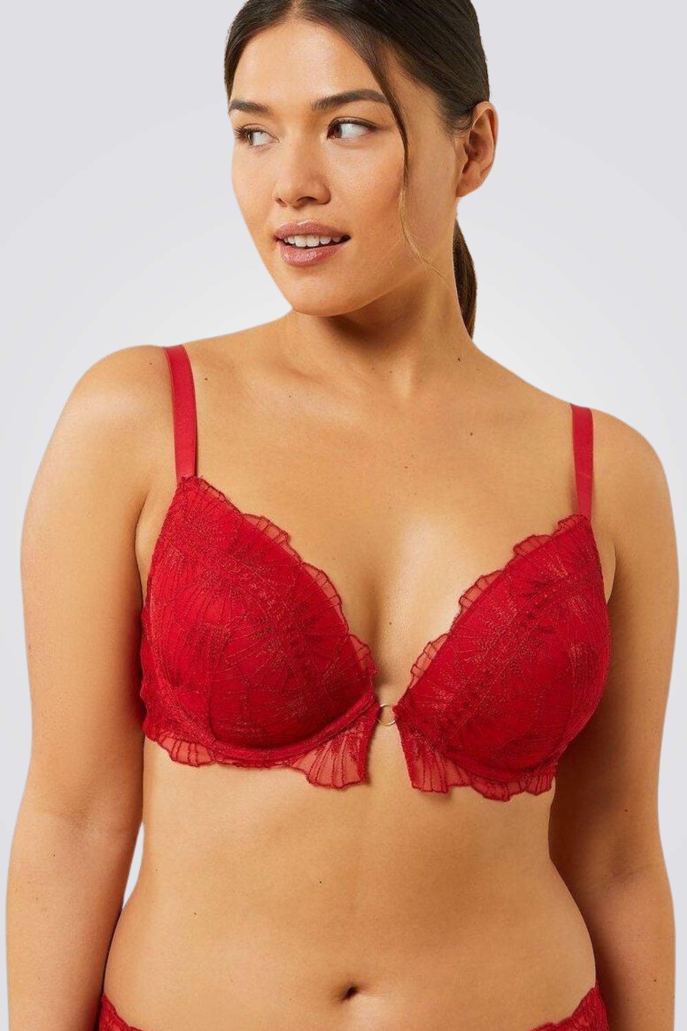 חזיית טול מעוטרת רקמה בריפוד קל OMBRELLE אדומה