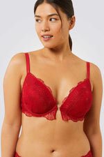 חזיית טול מעוטרת רקמה בריפוד קל OMBRELLE אדומה