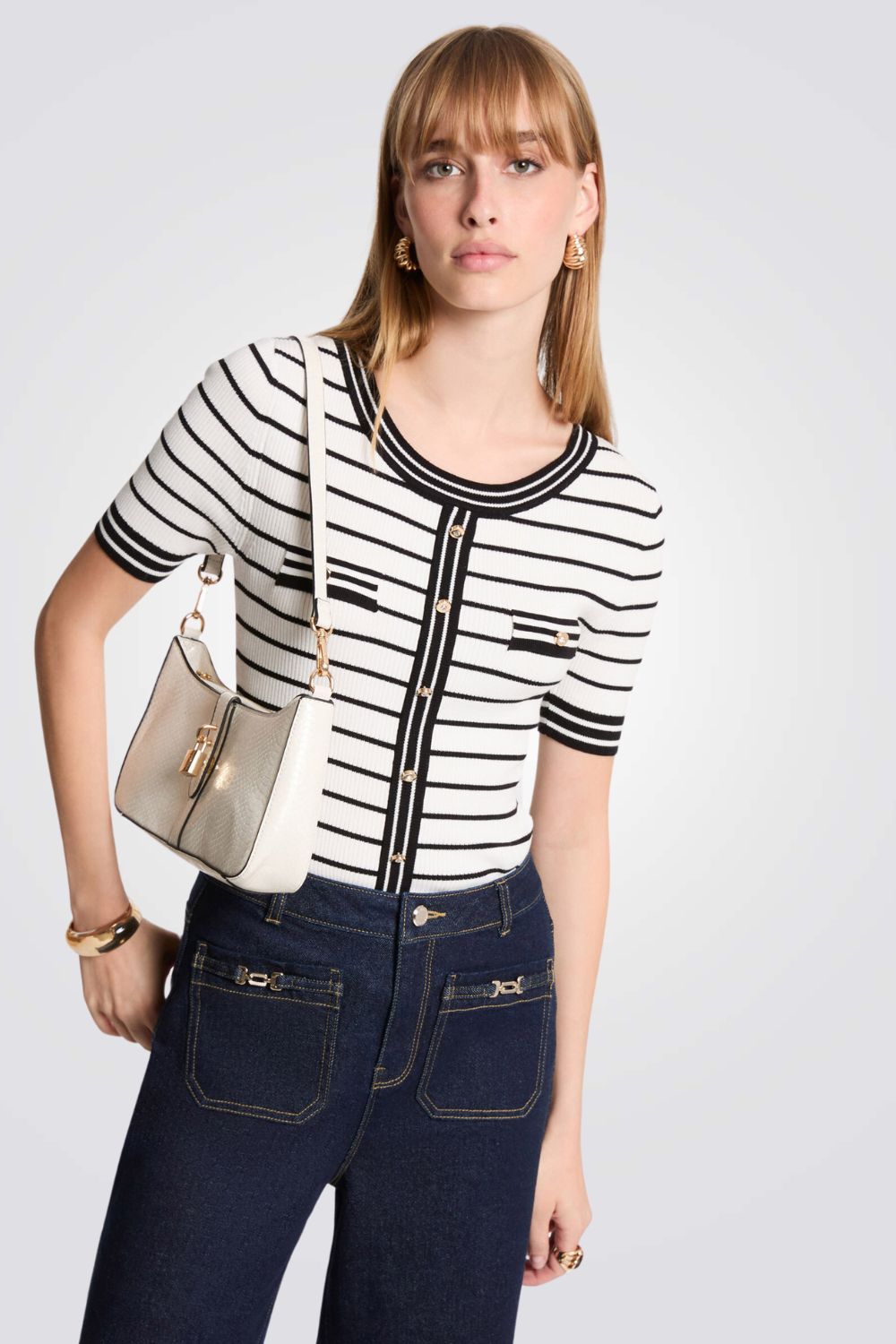 חולצת סריג הדפס פסים