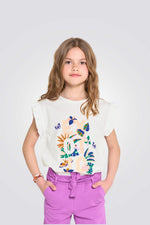 טישירט לילדות בצבע לבן עם הדפס