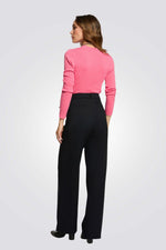 מכנסיים ארוכים בגזרה גבוה בצבע כחול כהה | מורגן 