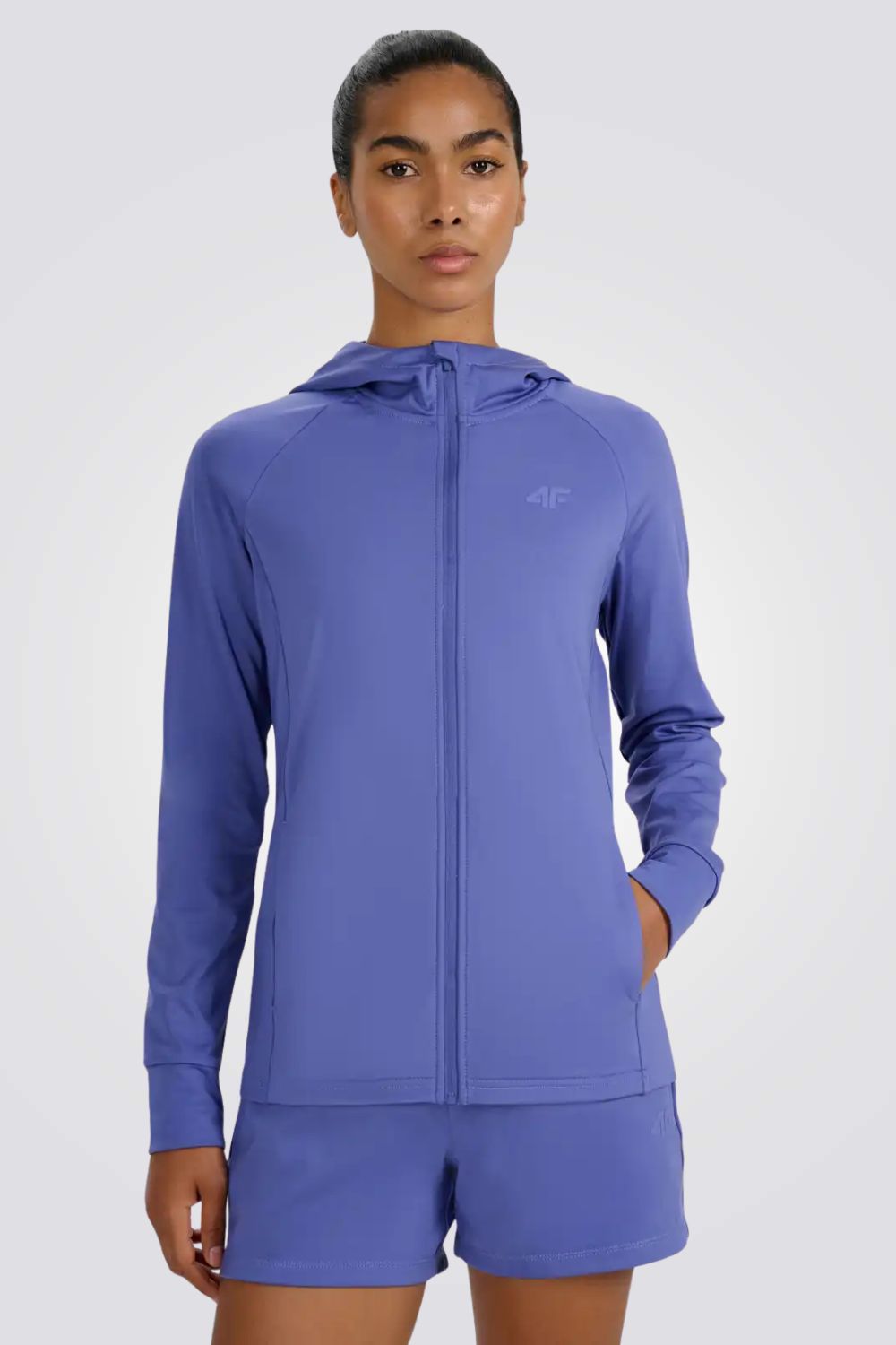 סווטשירט ספורטיבי עם רוכסן וקפוצ'ון לנשים | 4F